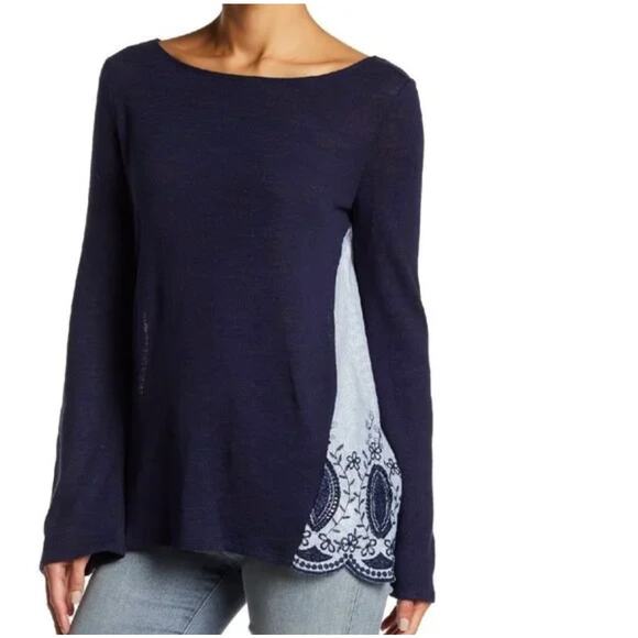 Caslon Blue & White Striped Long Sleeve Sweater Blouse XS Embroidered NEW - Picture 1 of 10